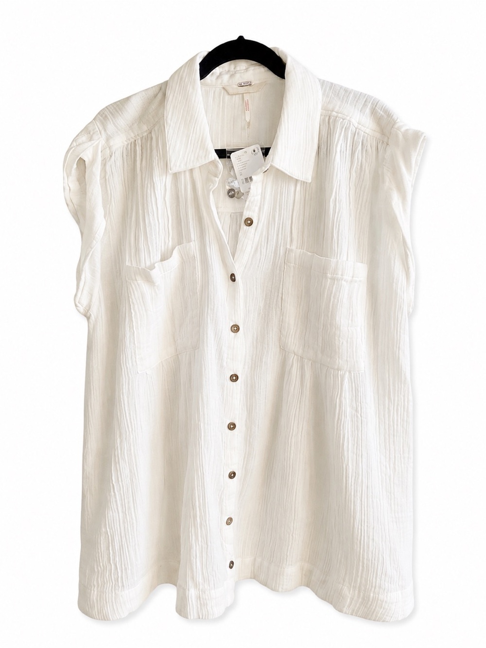 NWT Free People White Gauze Button Front Tunic Mini Dress Coastal Beach Cover Up